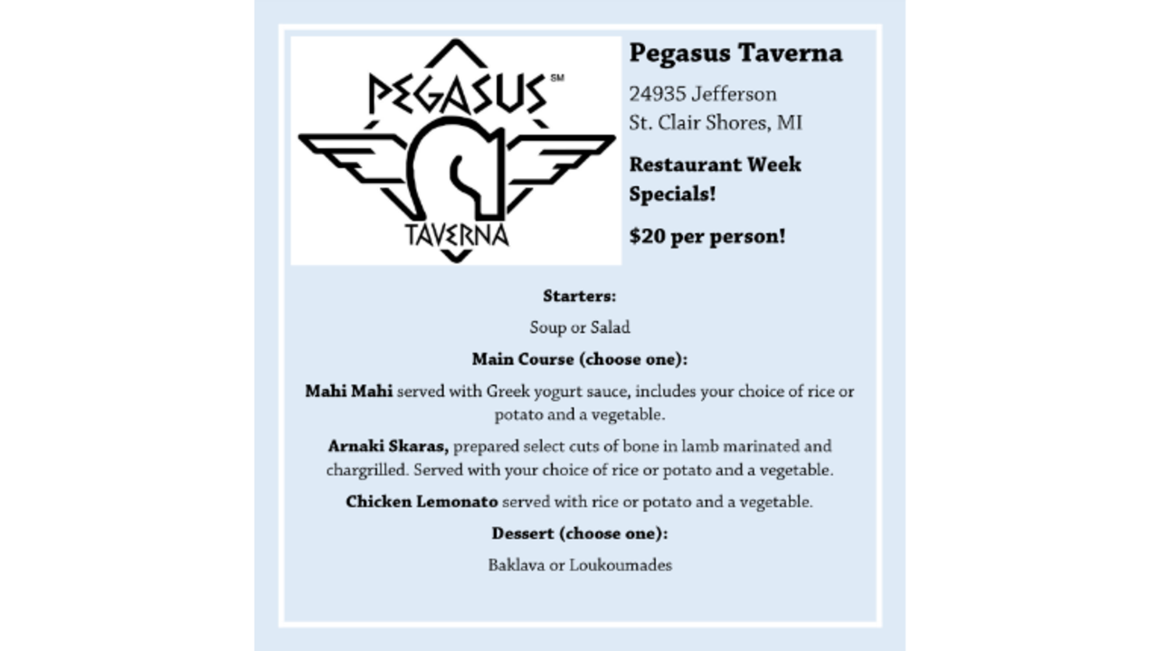 Pegasus restaurant st clair shores coupons